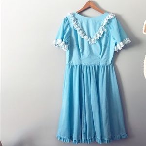 [Vintage] Blue Handmade Lace Ruffle dress Dance